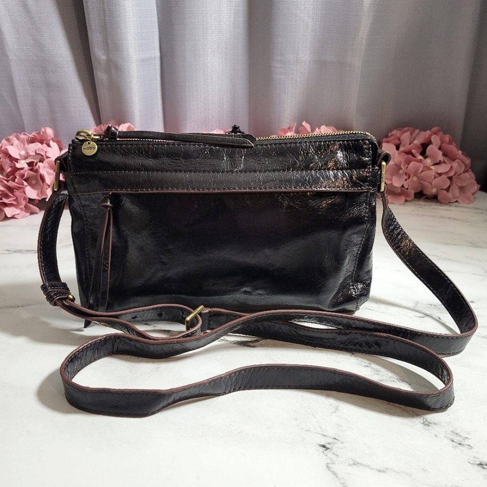 HOBO The Original Shiny Black Leather Crossbody/Shoulder Bag